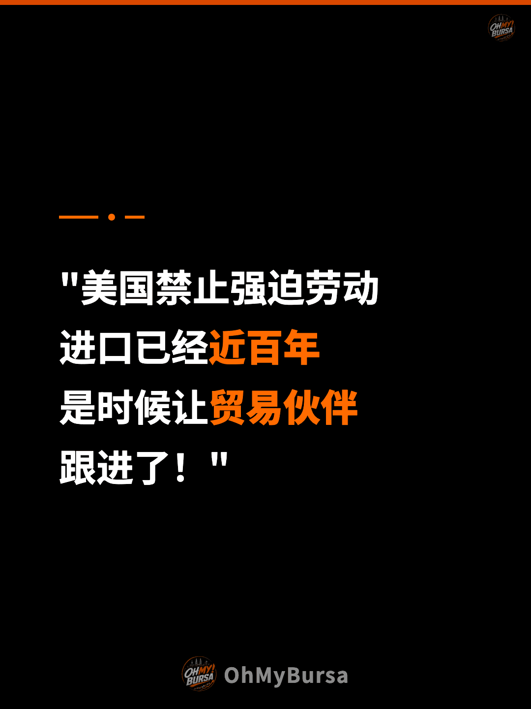 "美国禁止强迫劳动 进口已经近百年 是时候让贸易伙伴 跟进了！"
