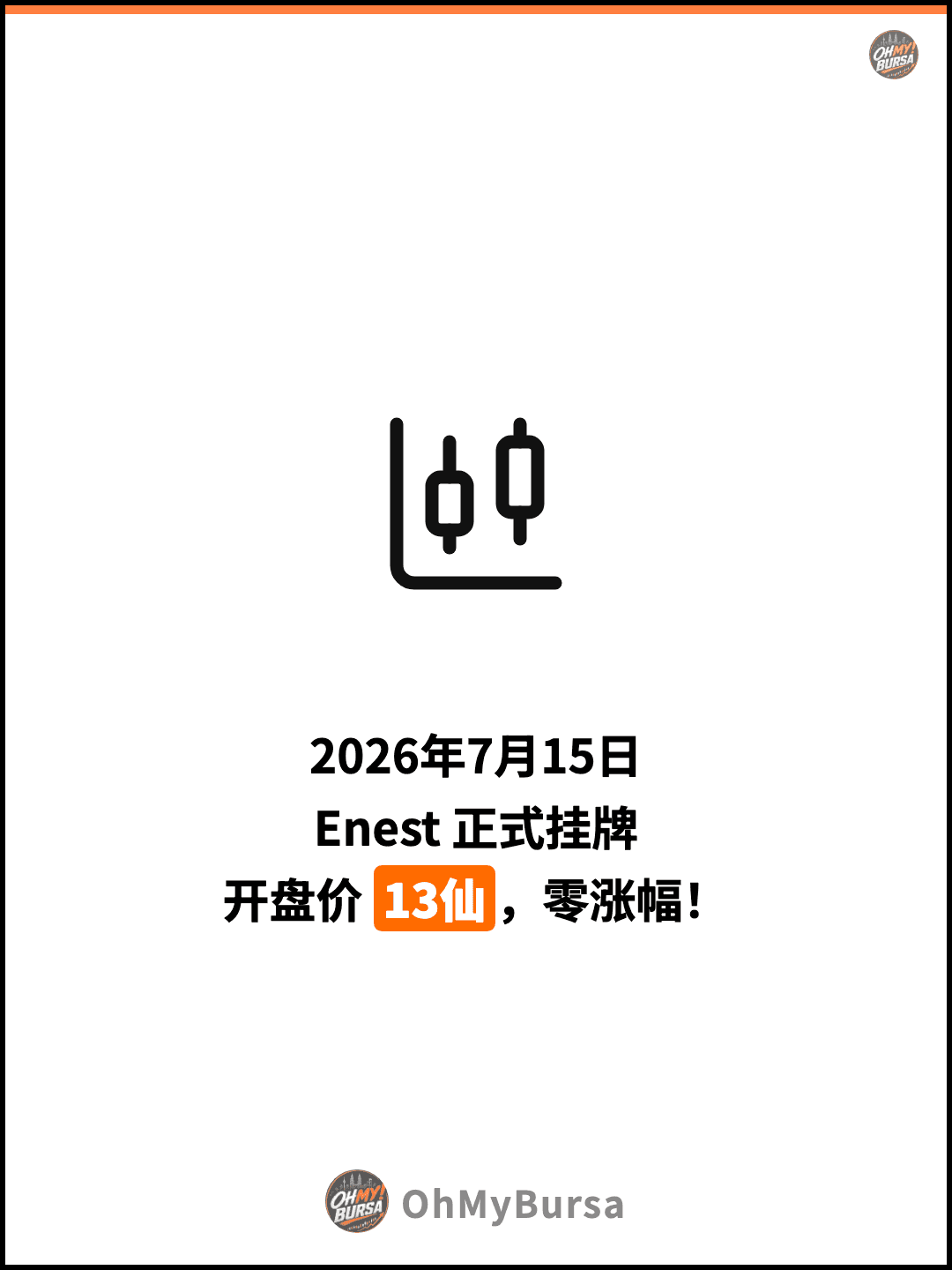 2026年7月15日 Enest 正式挂牌 开盘价 13仙，零涨幅！