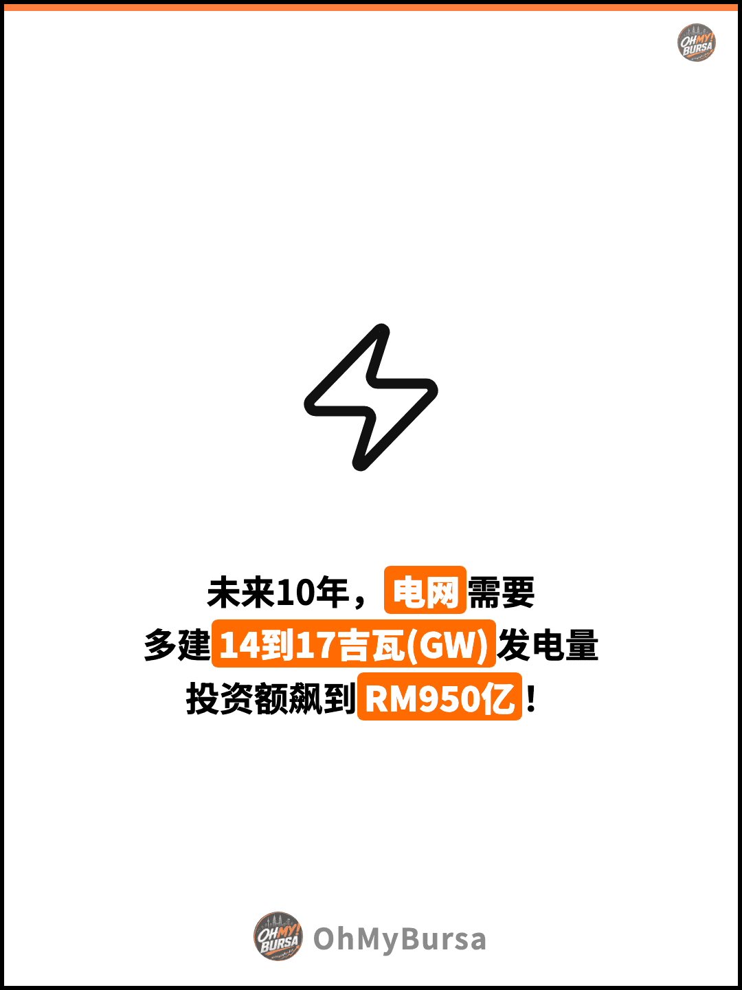 未来10年，电网需要 多建14到17吉瓦(GW)发电量 投资额飙到RM950亿！