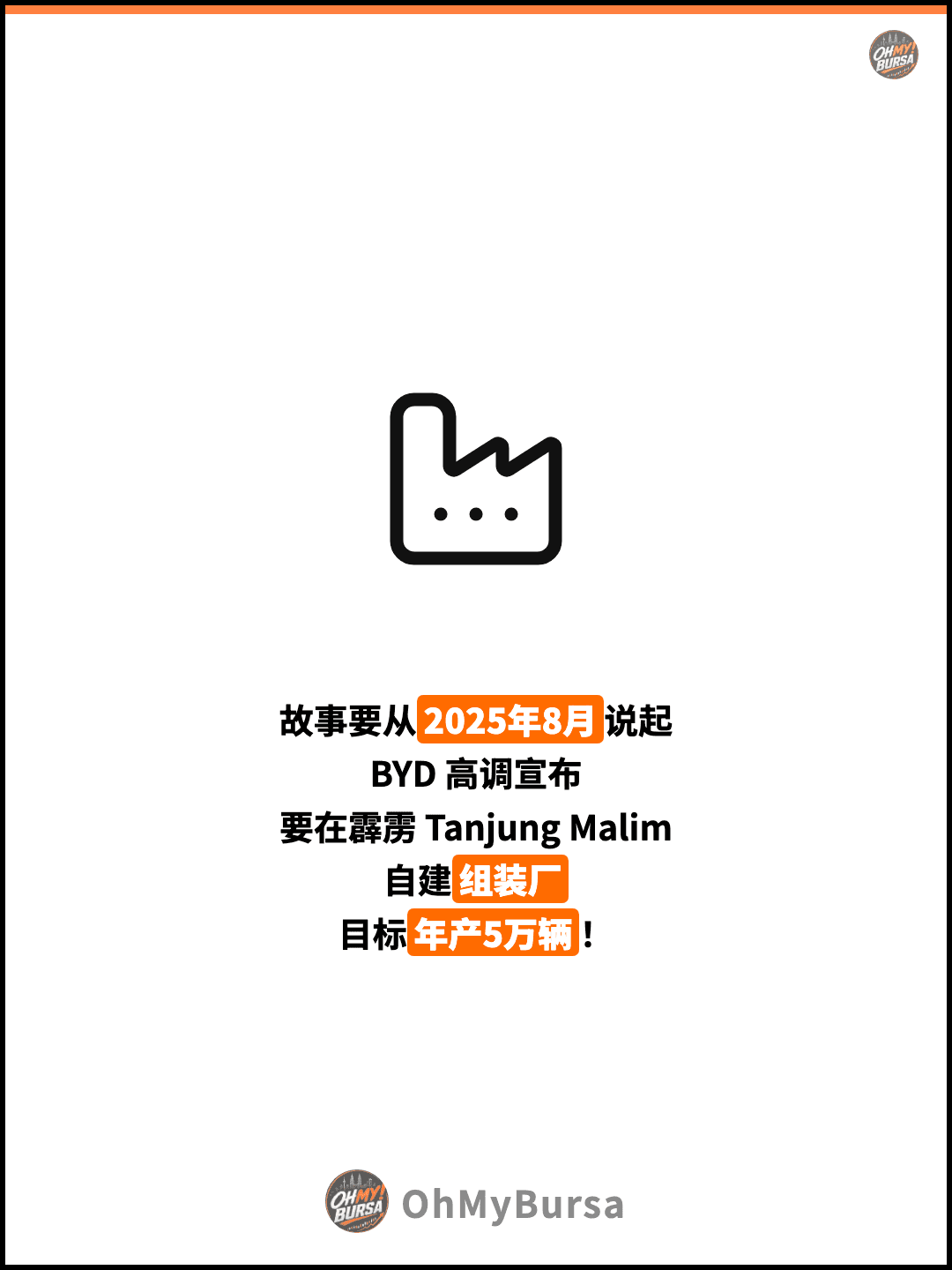 故事要从2025年8月说起 BYD 高调宣布 要在霹雳 Tanjung Malim 自建组装厂 目标年产5万辆！