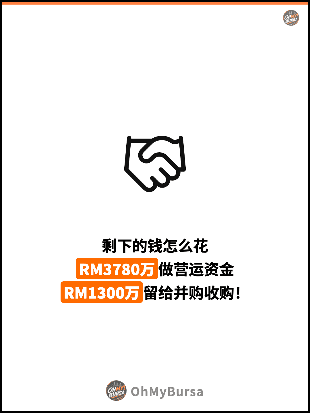 剩下的钱怎么花 RM3780万做营运资金 RM1300万留给并购收购！