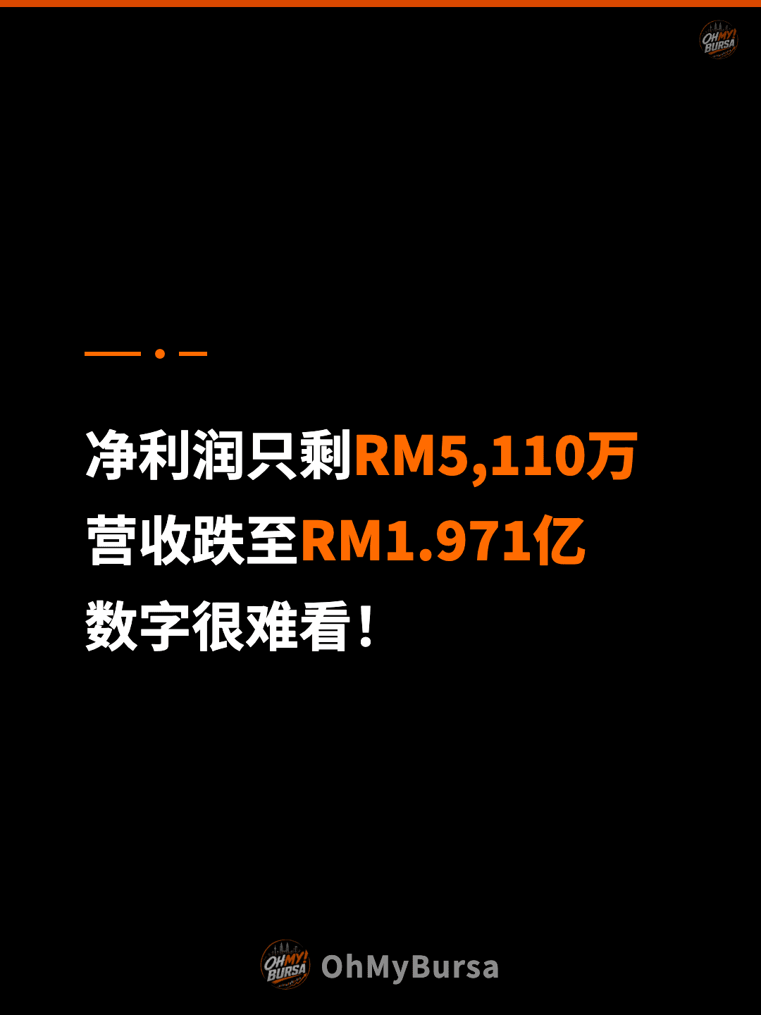 净利润只剩RM5,110万 营收跌至RM1.971亿 数字很难看！