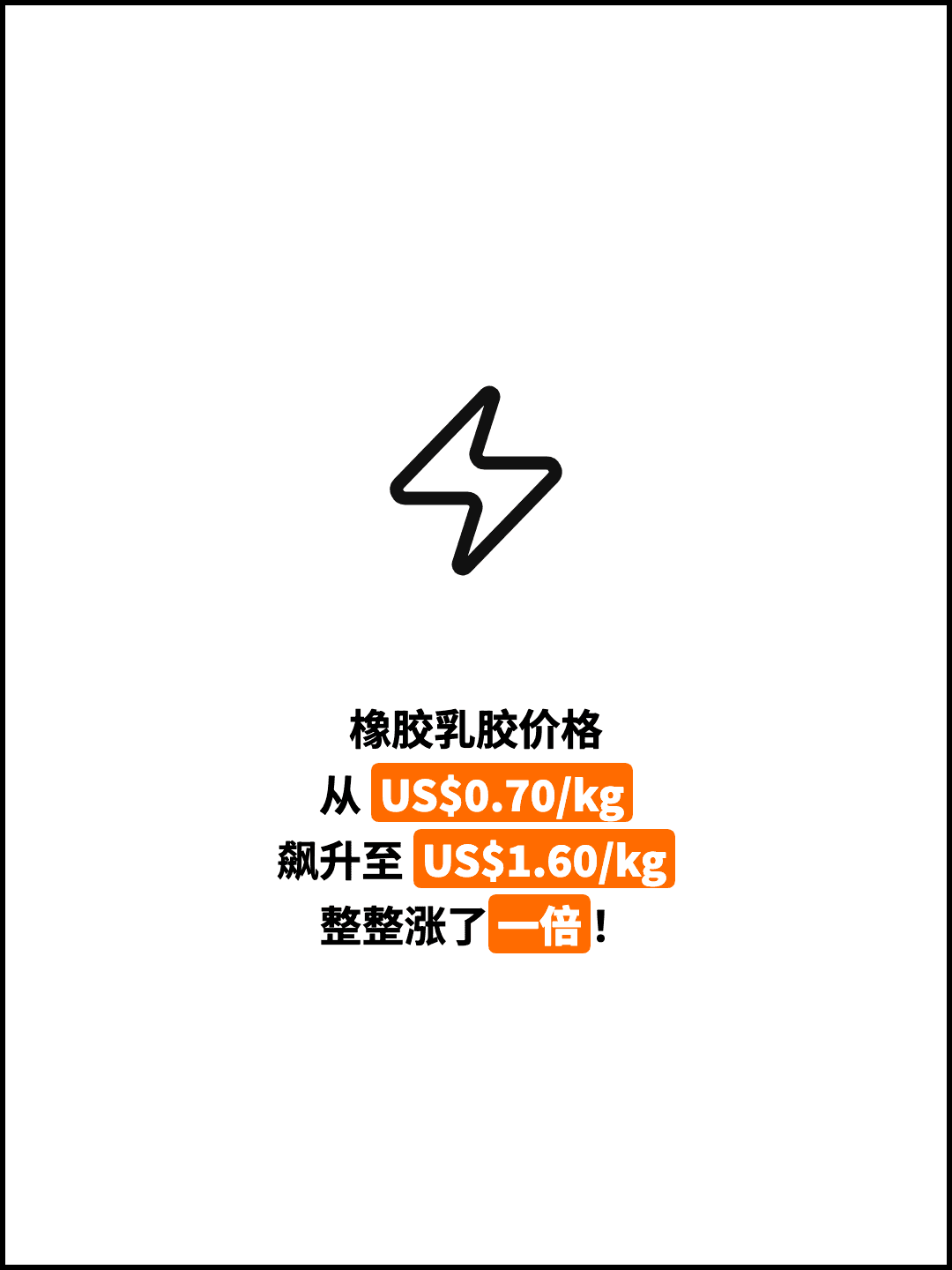 橡胶乳胶价格 从 US$0.70/kg 飙升至 US$1.60/kg 整整涨了一倍！