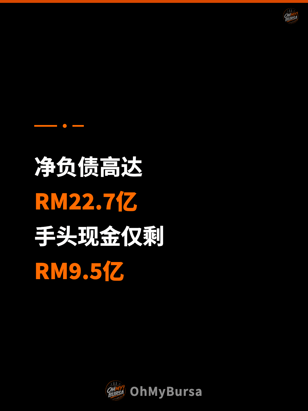 净负债高达 RM22.7亿 手头现金仅剩 RM9.5亿