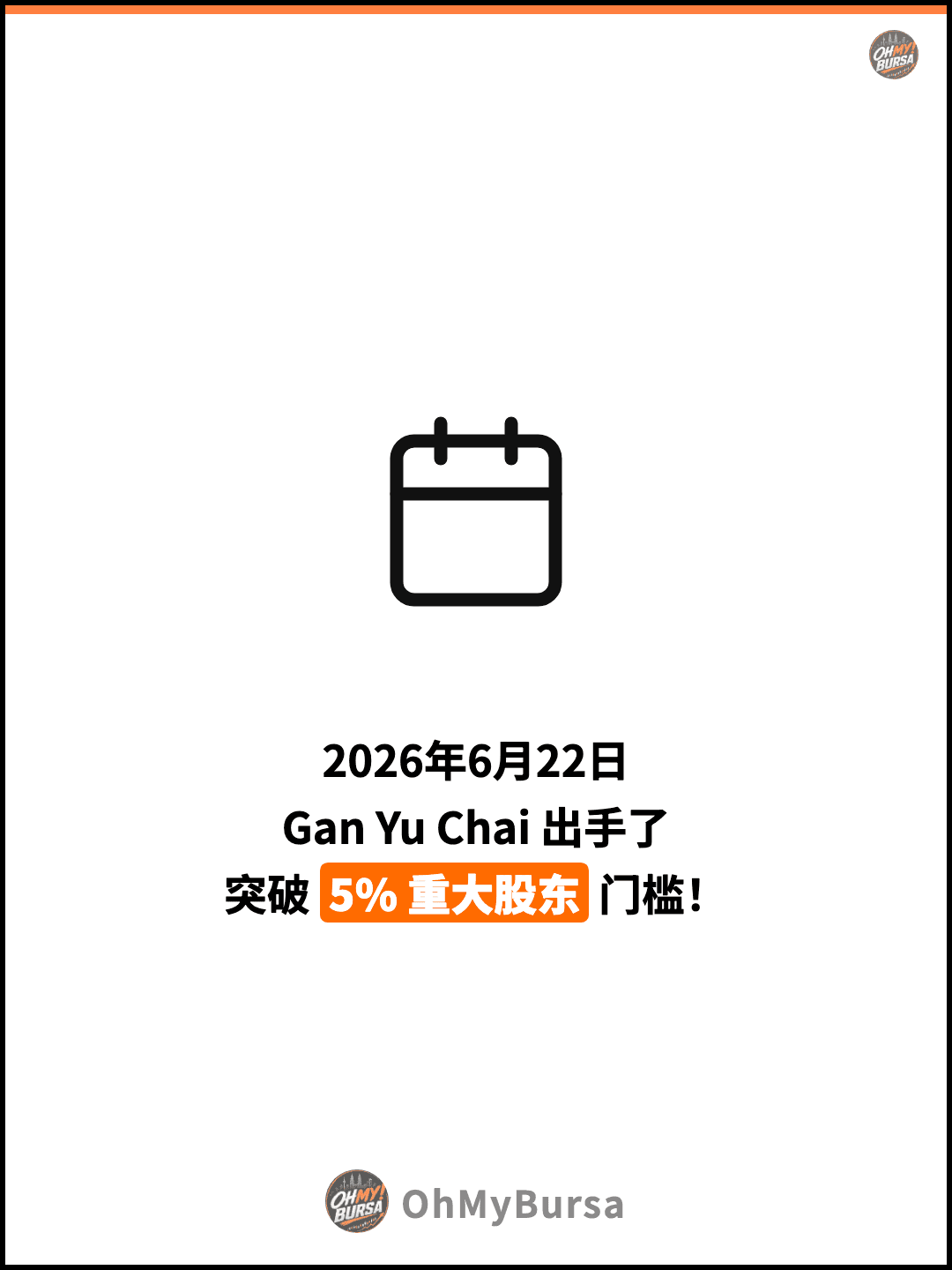 2026年6月22日 Gan Yu Chai 出手了 突破 5% 重大股东 门槛！