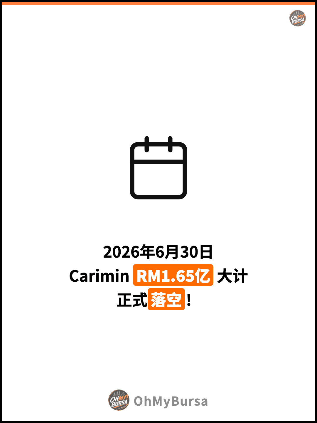 2026年6月30日 Carimin RM1.65亿 大计 正式落空！