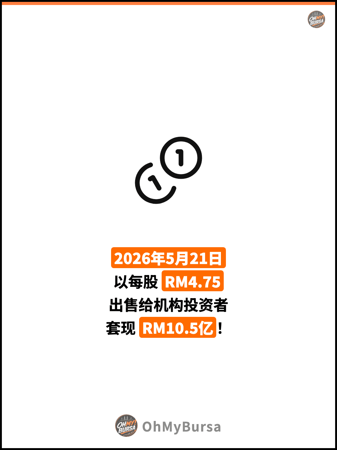 2026年5月21日 以每股 RM4.75 出售给机构投资者 套现 RM10.5亿！