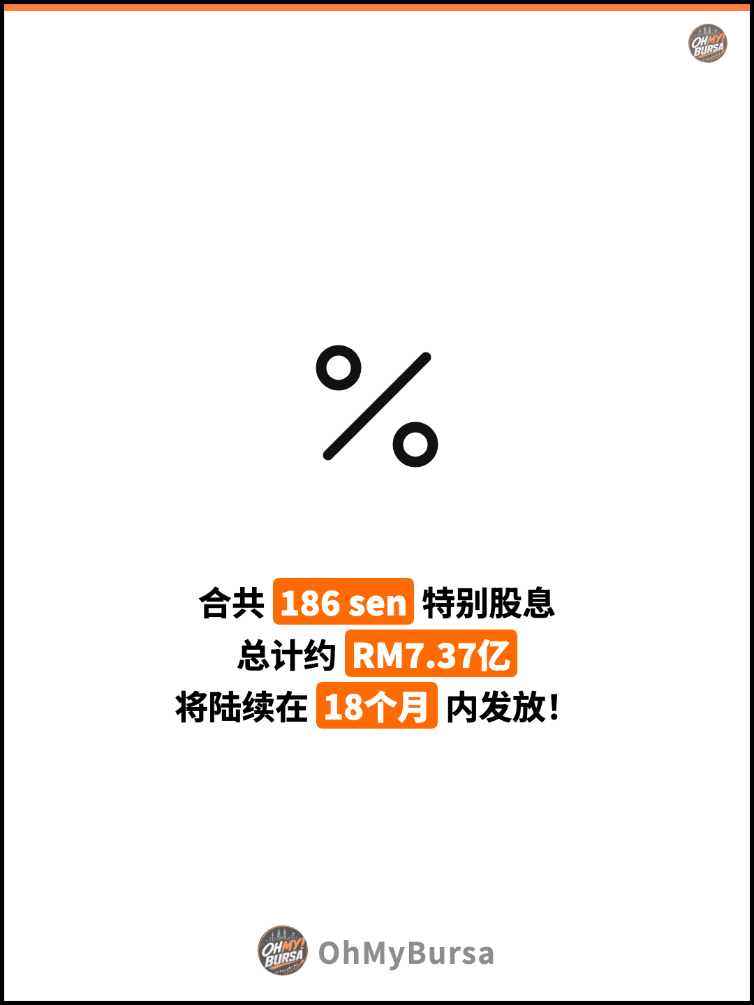 合共 186 sen 特别股息 总计约 RM7.37亿 将陆续在 18个月 内发放！