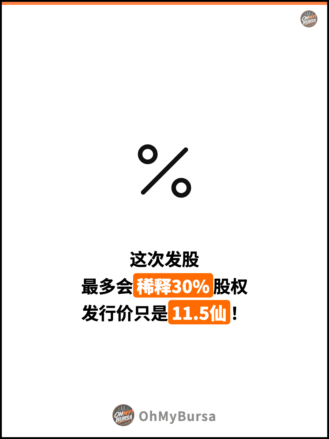 这次发股 最多会稀释30%股权 发行价只是11.5仙！
