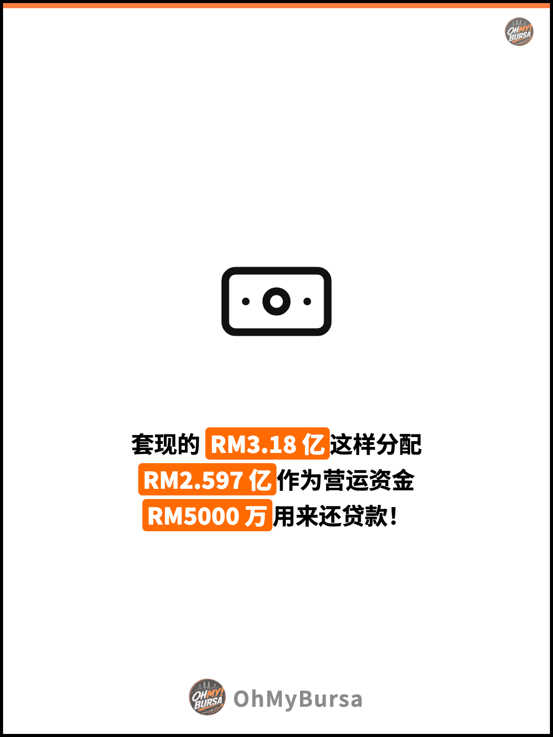 套现的 RM3.18 亿这样分配 RM2.597 亿作为营运资金 RM5000 万用来还贷款！