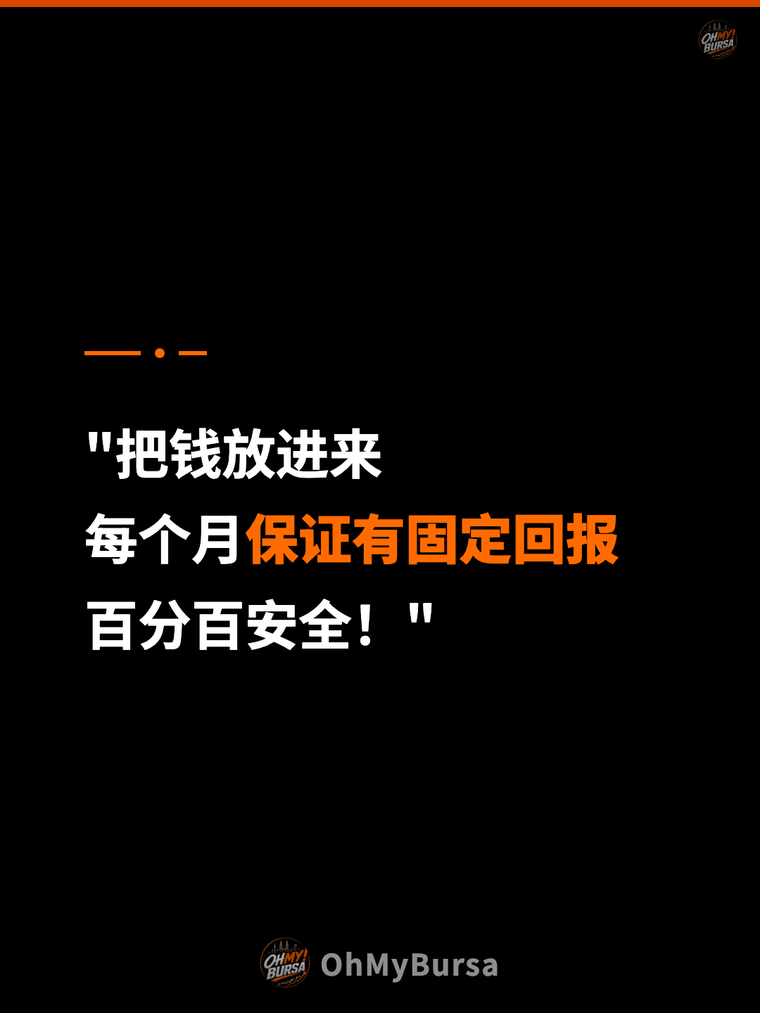 "把钱放进来 每个月保证有固定回报 百分百安全！"
