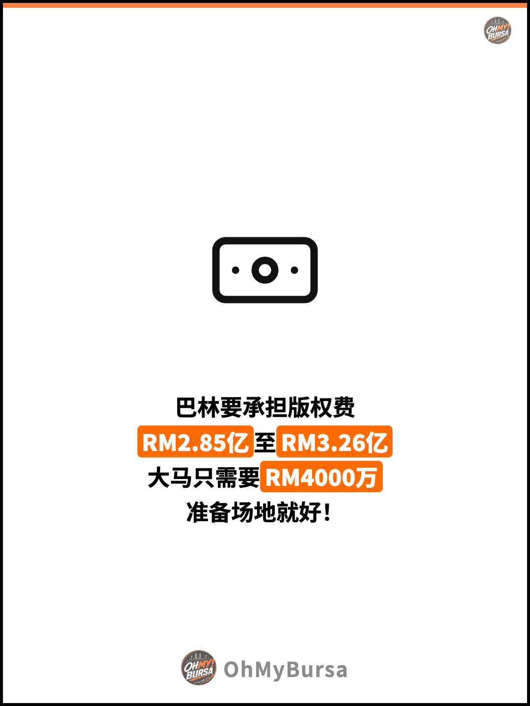 巴林要承担版权费 RM2.85亿至RM3.26亿 大马只需要RM4000万 准备场地就好！