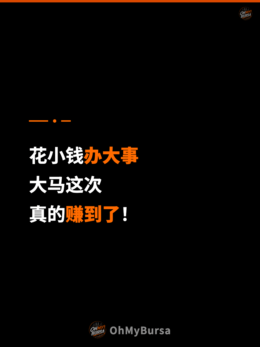 花小钱办大事 大马这次 真的赚到了！