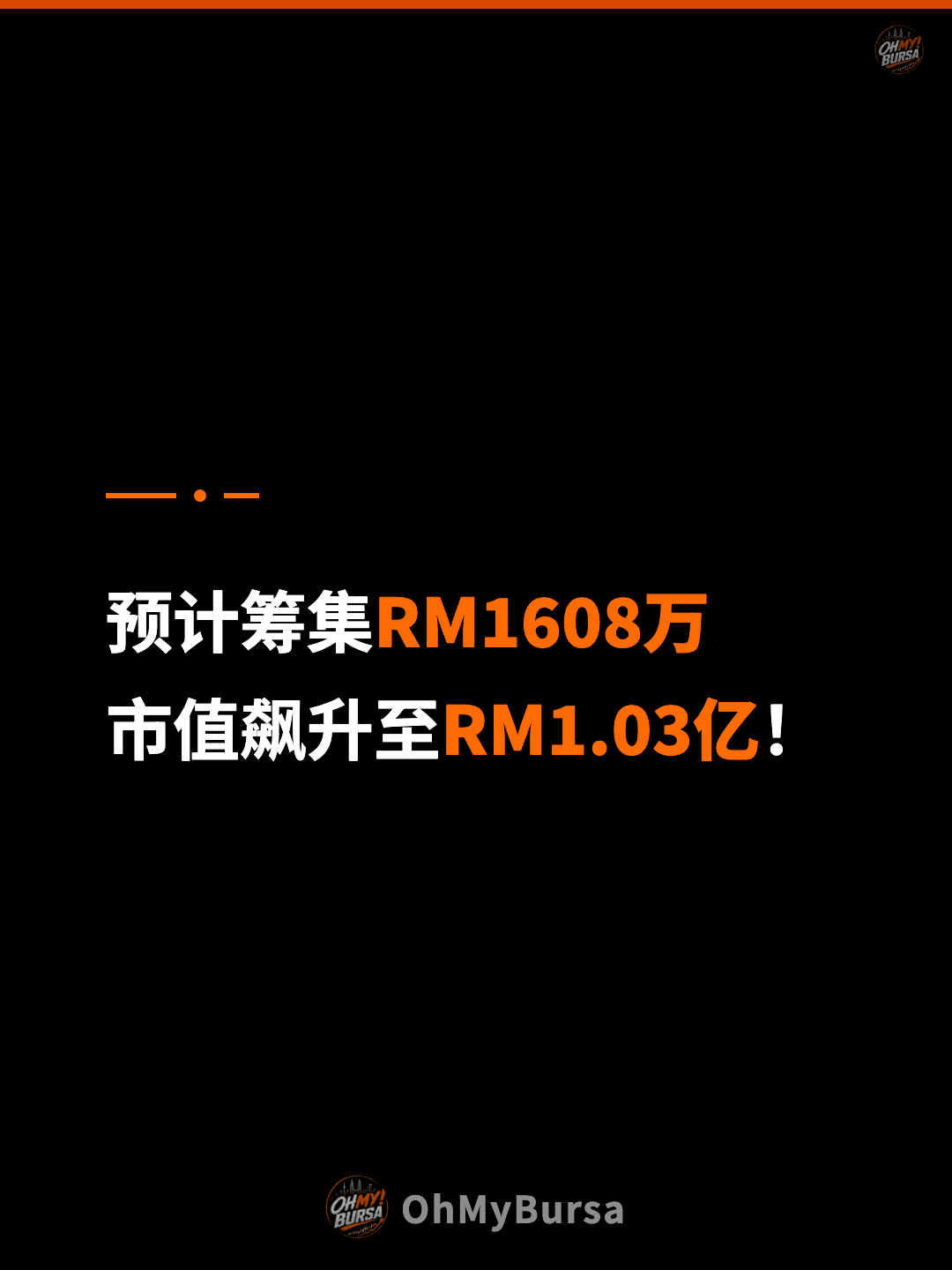 预计筹集RM1608万 市值飙升至RM1.03亿！