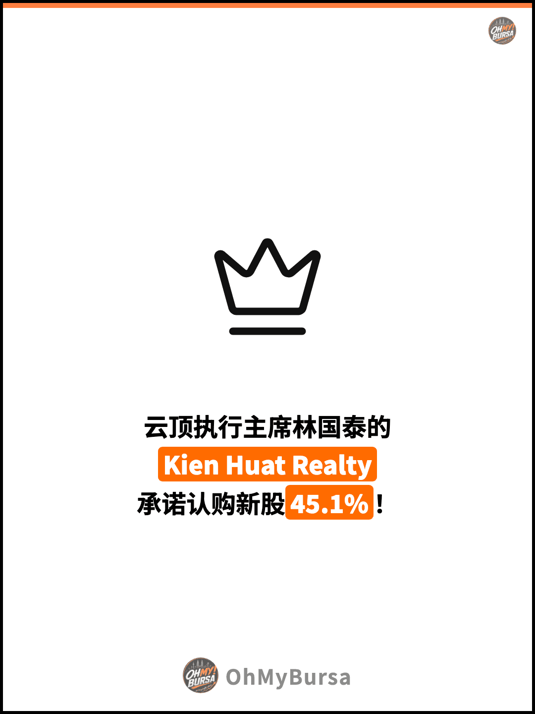 云顶执行主席林国泰的 Kien Huat Realty 承诺认购新股45.1%！