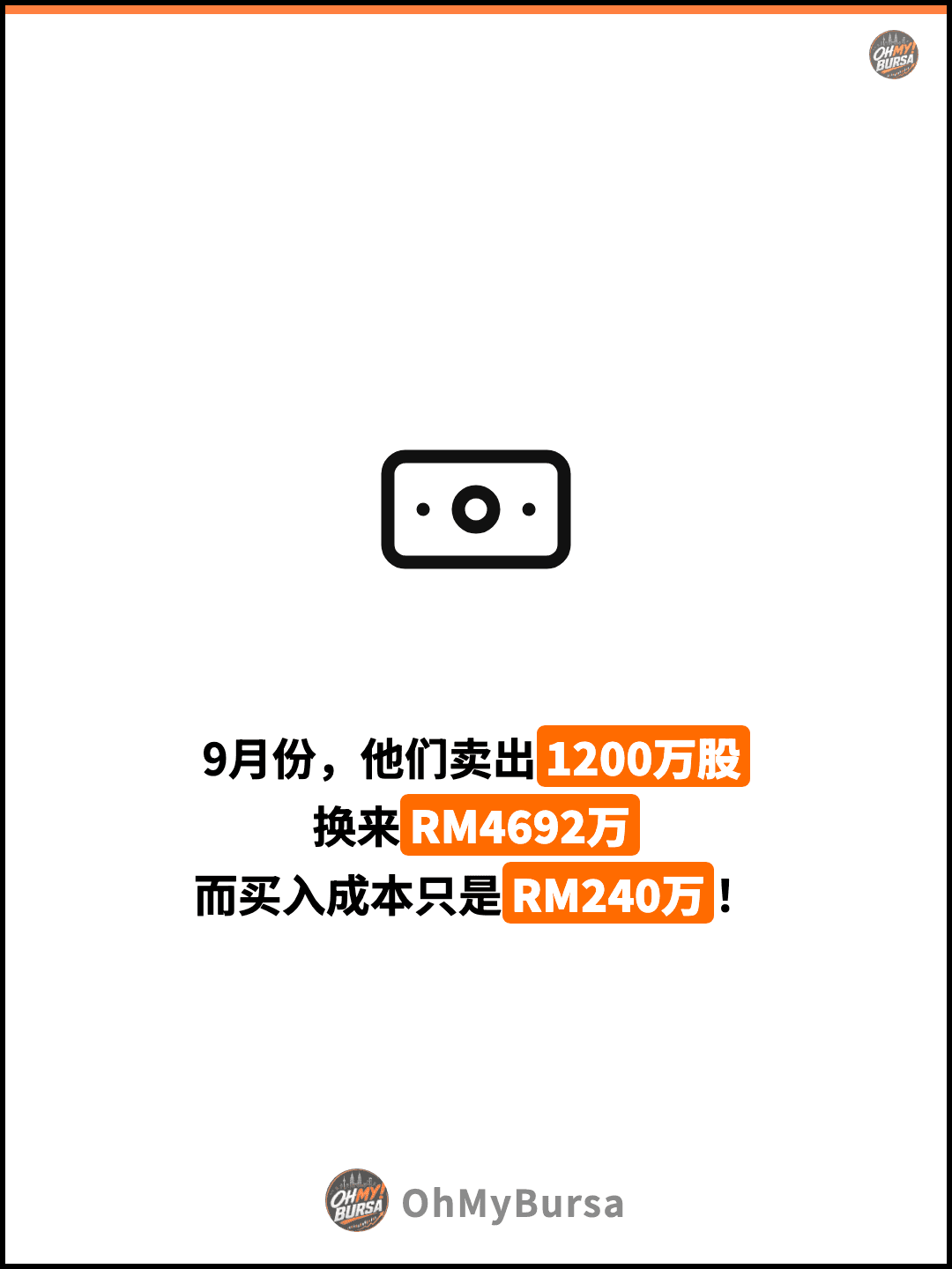 9月份，他们卖出1200万股 换来RM4692万 而买入成本只是RM240万！