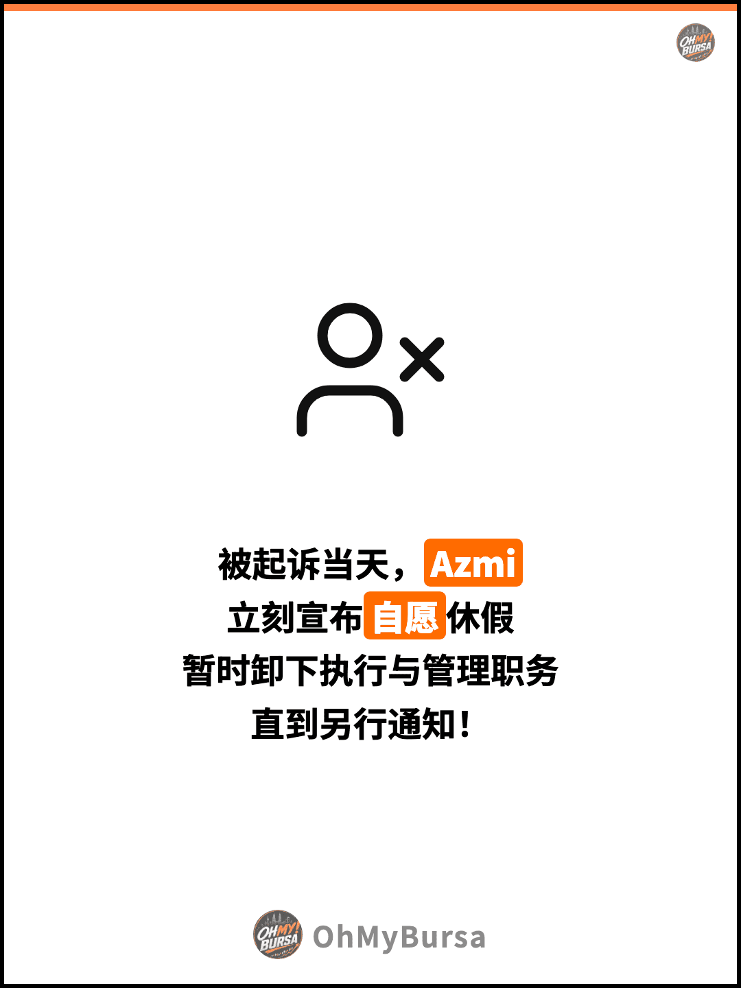 被起诉当天，Azmi 立刻宣布自愿休假 暂时卸下执行与管理职务 直到另行通知！