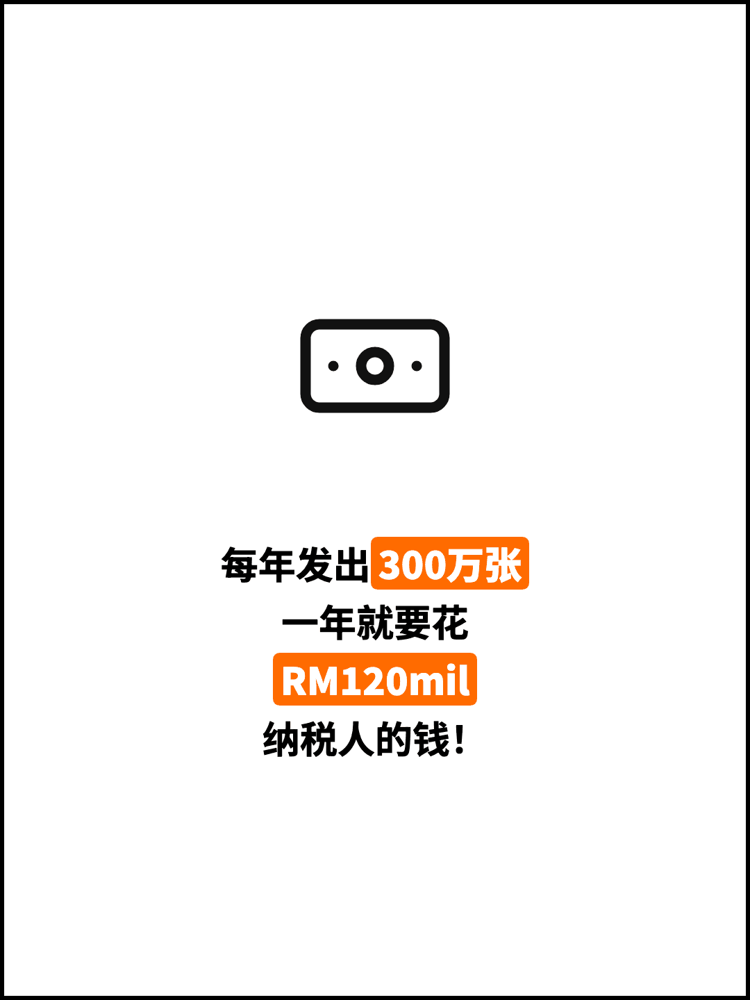 每年发出300万张 一年就要花 RM120mil 纳税人的钱！