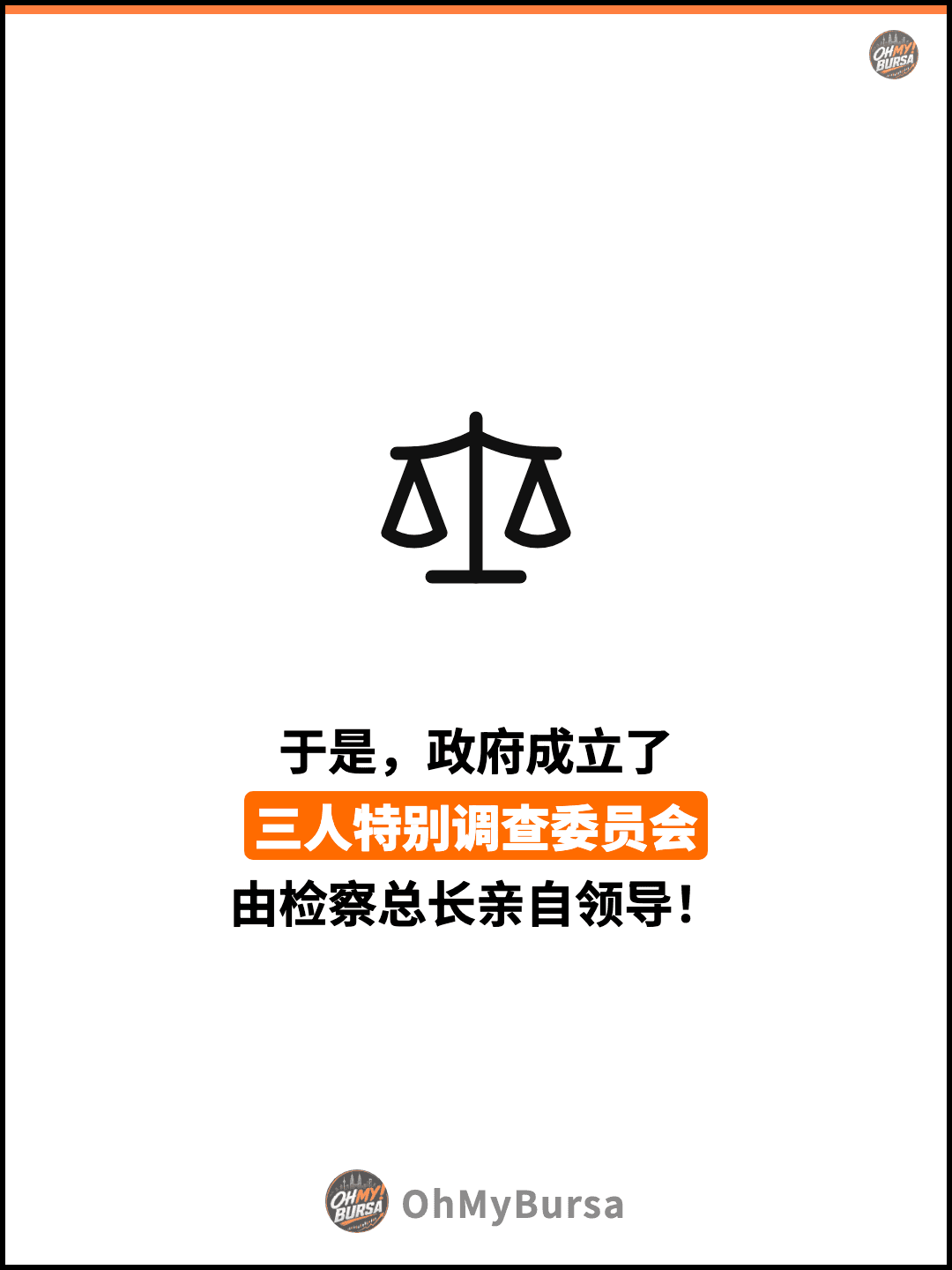 于是，政府成立了 三人特别调查委员会 由检察总长亲自领导！