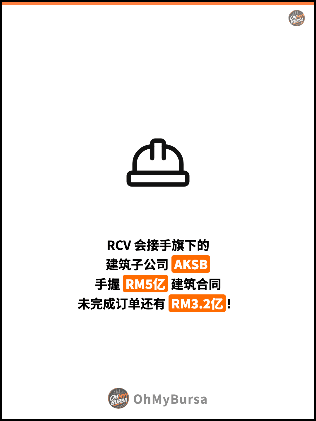 RCV 会接手旗下的 建筑子公司 AKSB 手握 RM5亿 建筑合同 未完成订单还有 RM3.2亿！