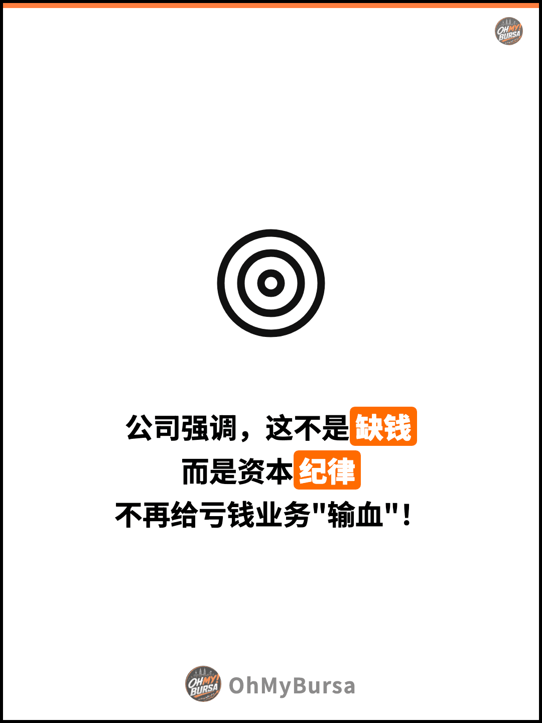 公司强调，这不是缺钱 而是资本纪律 不再给亏钱业务"输血"！