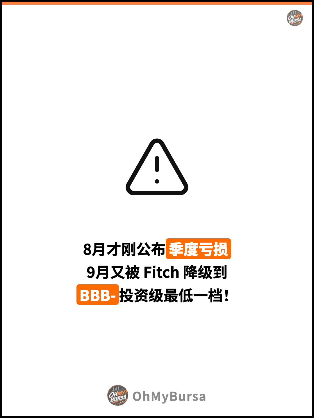 8月才刚公布季度亏损 9月又被 Fitch 降级到 BBB-投资级最低一档！