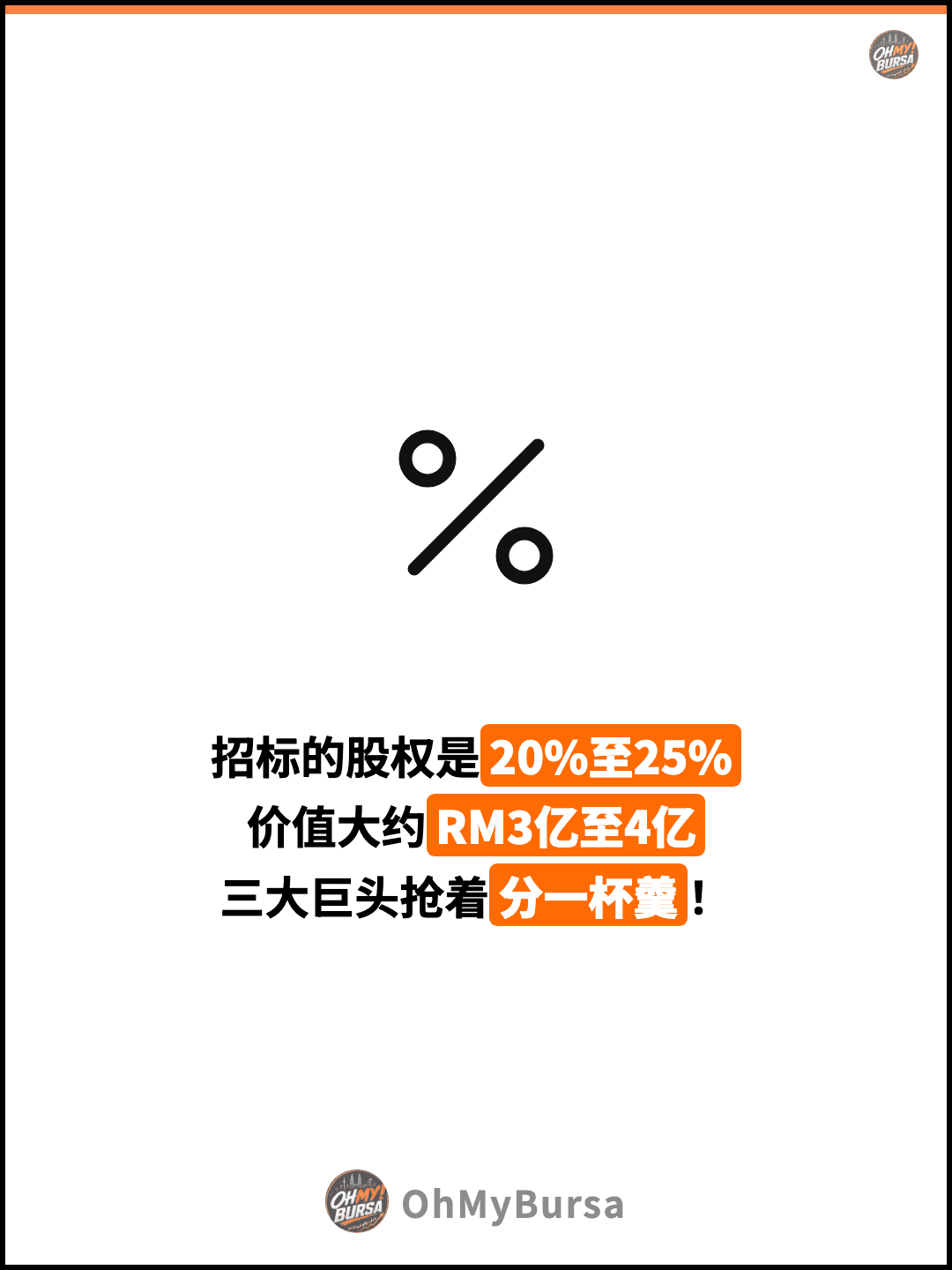 招标的股权是20%至25% 价值大约RM3亿至4亿 三大巨头抢着分一杯羹！