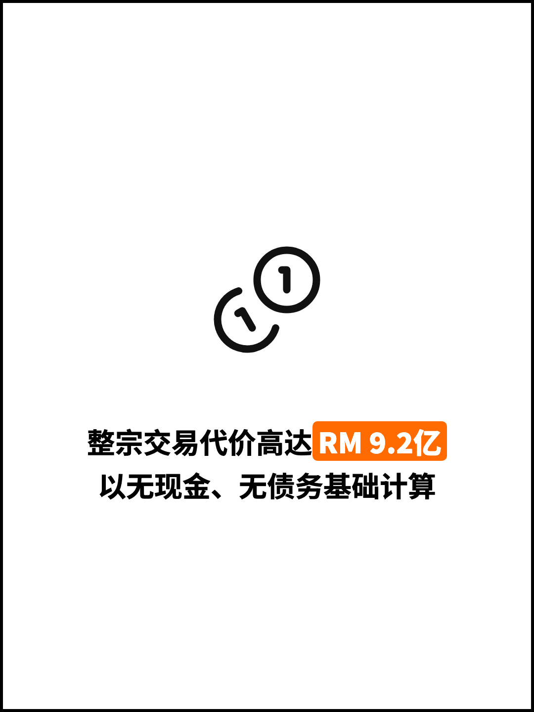 整宗交易代价高达RM 9.2亿 以无现金、无债务基础计算