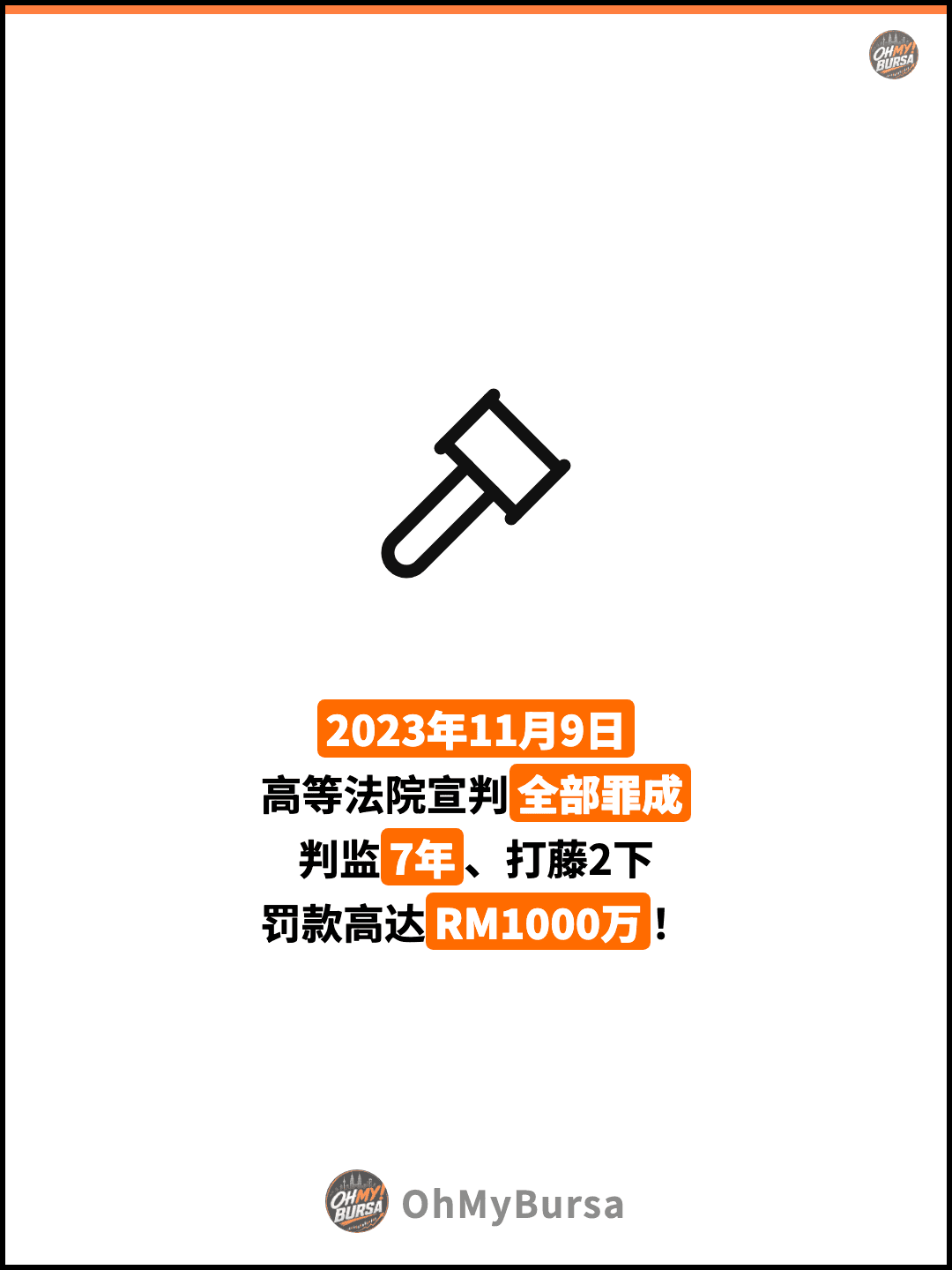 2023年11月9日 高等法院宣判全部罪成 判监7年、打藤2下 罚款高达RM1000万！