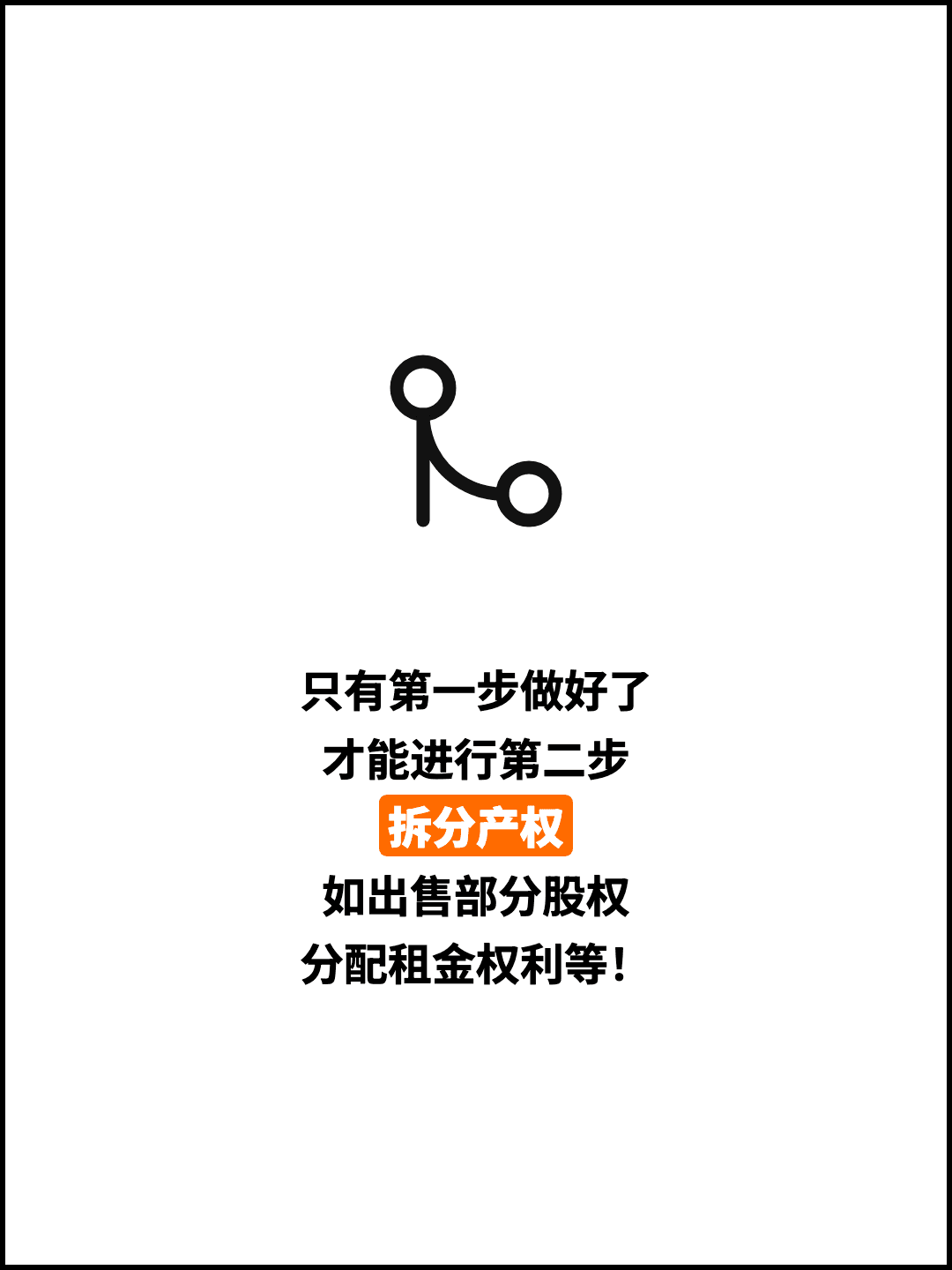 只有第一步做好了 才能进行第二步 拆分产权 如出售部分股权 分配租金权利等！