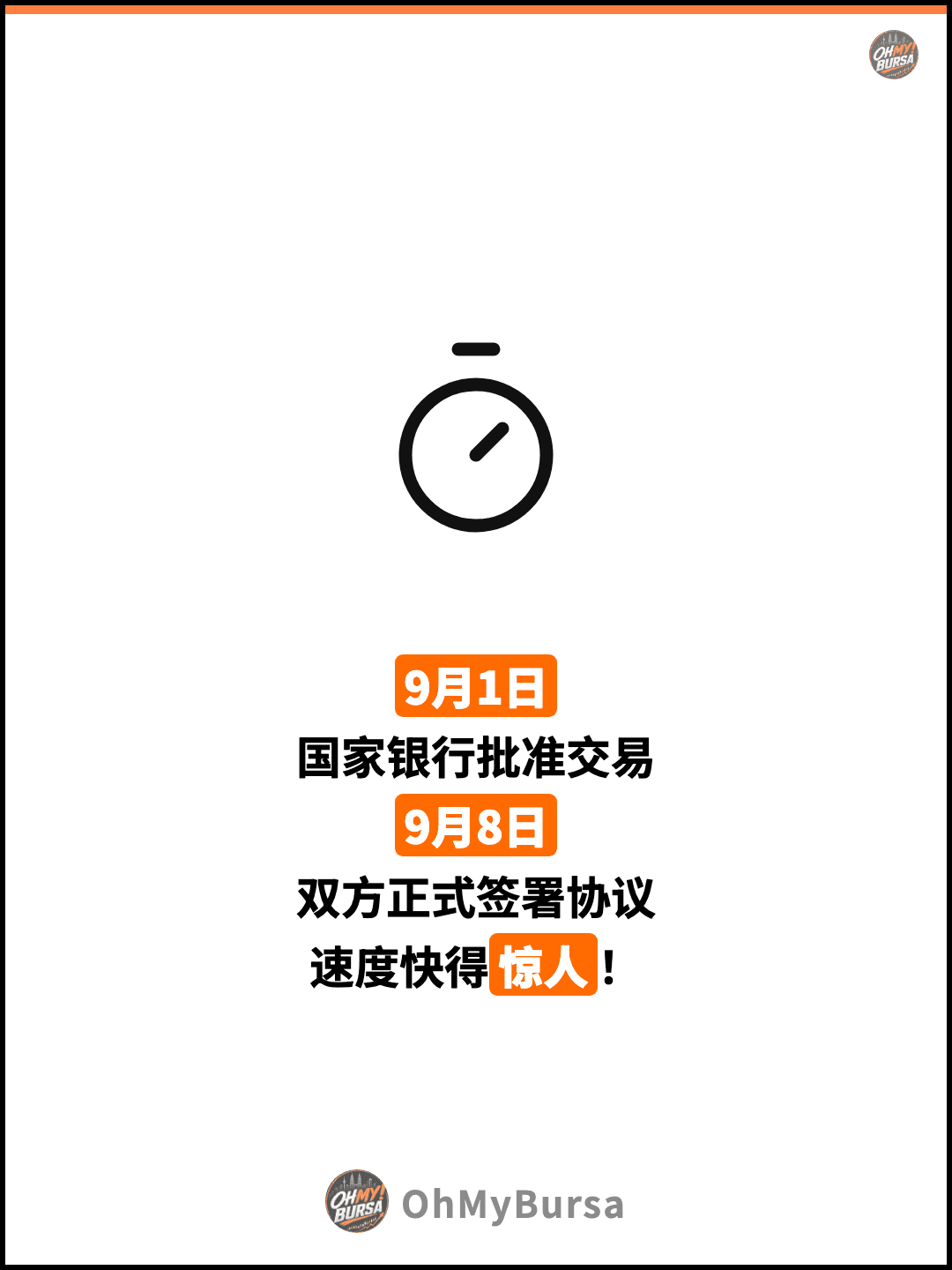 9月1日 国家银行批准交易 9月8日 双方正式签署协议 速度快得惊人！