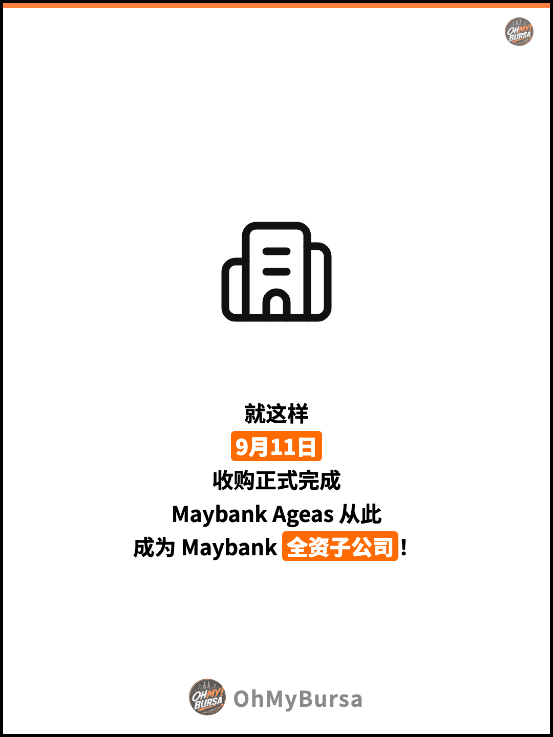 就这样 9月11日 收购正式完成 Maybank Ageas 从此 成为 Maybank 全资子公司！