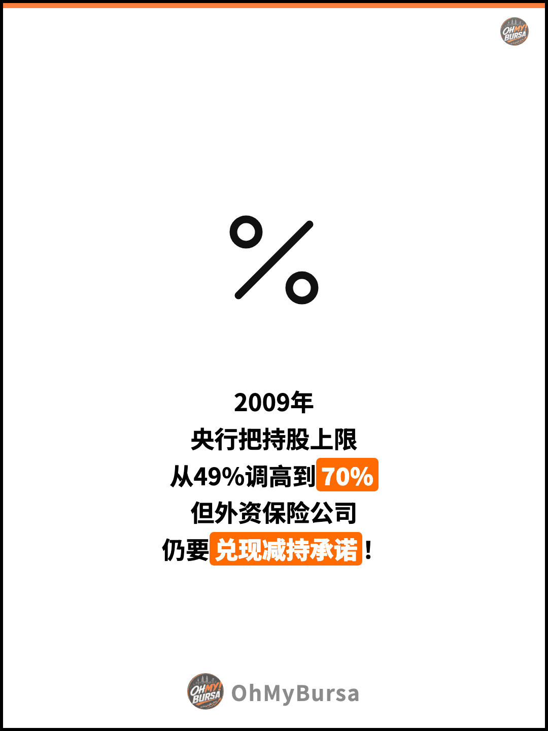 2009年 央行把持股上限 从49%调高到70% 但外资保险公司 仍要兑现减持承诺！